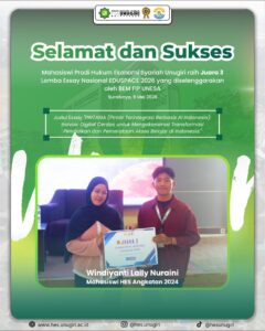 Ajukan Gagasan Inovasi Platform Pendidikan Berbasis AI, Mahasiswa HES UNUGIRI Raih Juara 3 Lomba Esai Nasional Eduspace 2026
